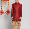 VASTRAMAY Boys Maroon Indo Western Jacquard Sherwani And Dhoti Pant Set 2 VASTRAMAY Boys Maroon Indo Western Jacquard Sherwani And Dhoti Pant Set