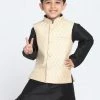 VASTRAMAY Boys Beige Cotton Silk Blend Nehru Jacket