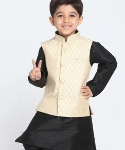 VASTRAMAY Boys Beige Cotton Silk Blend Nehru Jacket
