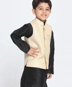 VASTRAMAY Boys Beige Cotton Silk Blend Nehru Jacket