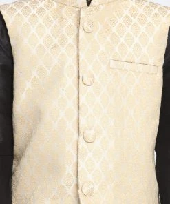 Vastramay Silk Blend Cream And Zari Gold Baap Beta Ethnic Jacket
