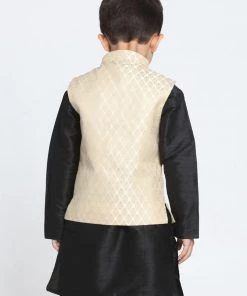 VASTRAMAY Boys Beige Cotton Silk Blend Nehru Jacket