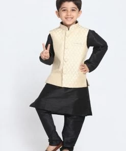 VASTRAMAY Boys Beige Cotton Silk Blend Nehru Jacket