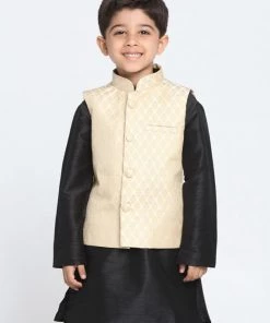 VASTRAMAY Boys Beige Cotton Silk Blend Nehru Jacket