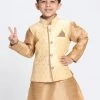 VASTRAMAY Boys Gold Silk Blend Nehru Jacket