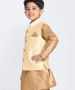 VASTRAMAY Boys Gold Silk Blend Nehru Jacket