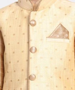 VASTRAMAY Boys Gold Silk Blend Nehru Jacket