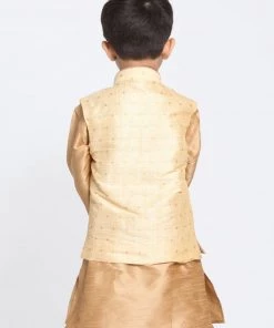 Vastramay Silk Blend Gold Baap Beta Ethnic Jacket