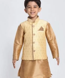 VASTRAMAY Boys Gold Silk Blend Nehru Jacket