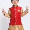 VASTRAMAY Boys Maroon Woven Design Nehru Jacket