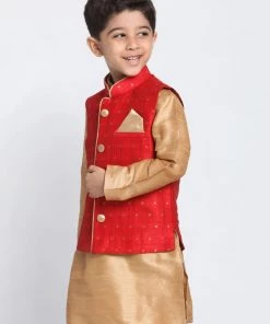 Vastramay Silk Blend Maroon And Rose Gold Baap Beta Ethnic Jacket