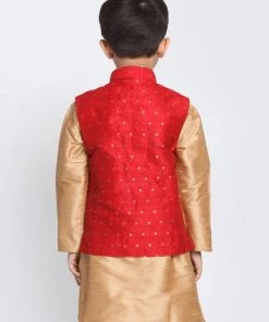 Vastramay Silk Blend Maroon And Rose Gold Baap Beta Ethnic Jacket