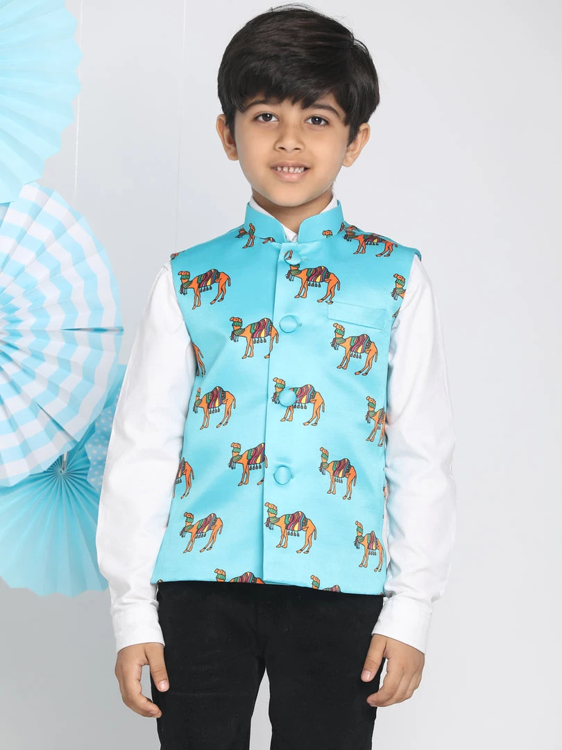 Vastramay Boys Aqua Colour Nehru Jacket 3 Vastramay Boys Aqua Colour Nehru Jacket