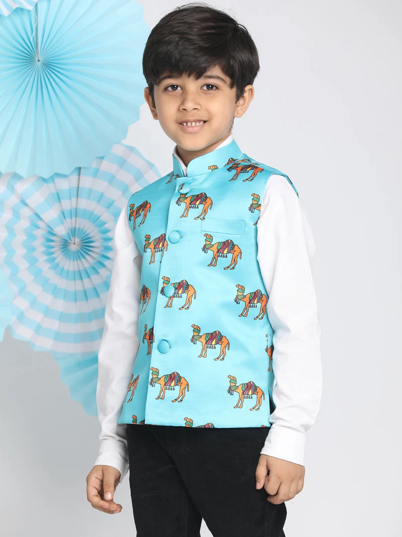 Vastramay Boys Aqua Colour Nehru Jacket 4 Vastramay Boys Aqua Colour Nehru Jacket