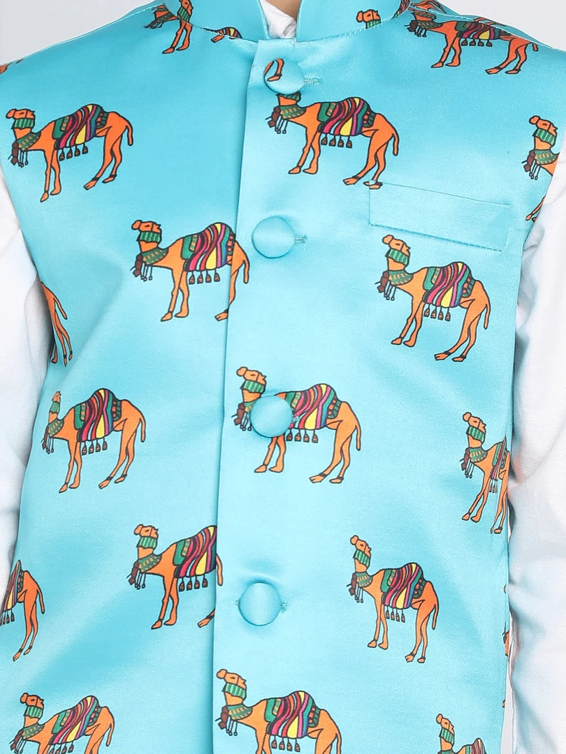 Vastramay Boys Aqua Colour Nehru Jacket 6 Vastramay Boys Aqua Colour Nehru Jacket
