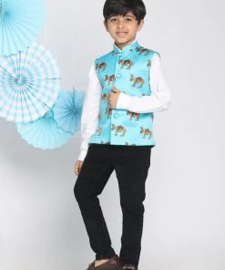 Vastramay Boys Aqua Colour Nehru Jacket 12 Vastramay Boys Aqua Colour Nehru Jacket