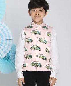 VASTRAMAY Boys Multicolor-Base-Peach Nehru Jacket