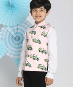 VASTRAMAY Boys Multicolor-Base-Peach Nehru Jacket