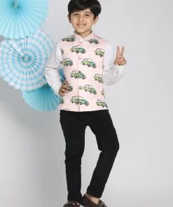 VASTRAMAY Boys Multicolor-Base-Peach Nehru Jacket