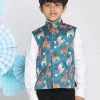VASTRAMAY Boys Multicolor-Base-Turquoise Nehru Jacket