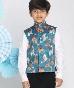 VASTRAMAY Boys Multicolor-Base-Turquoise Nehru Jacket
