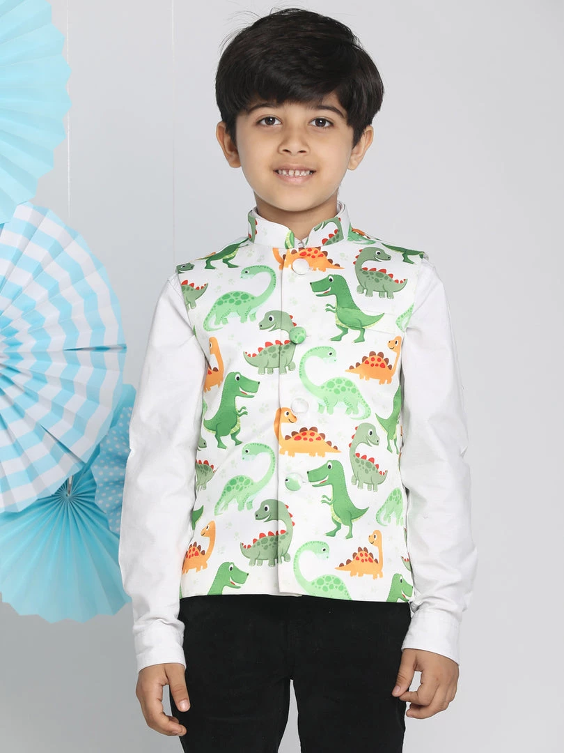 VASTRAMAY Boys Multicolor-Base-White Nehru Jacket 3 VASTRAMAY Boys Multicolor-Base-White Nehru Jacket