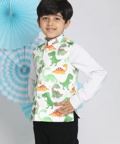 VASTRAMAY Boys Multicolor-Base-White Nehru Jacket