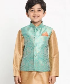 VASTRAMAY Boys Green Silk Blend Jacket