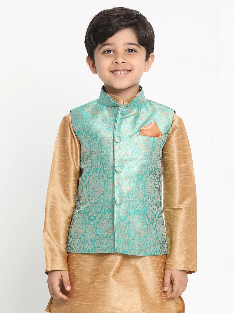 VASTRAMAY Boys Green Silk Blend Jacket 3 VASTRAMAY Boys Green Silk Blend Jacket