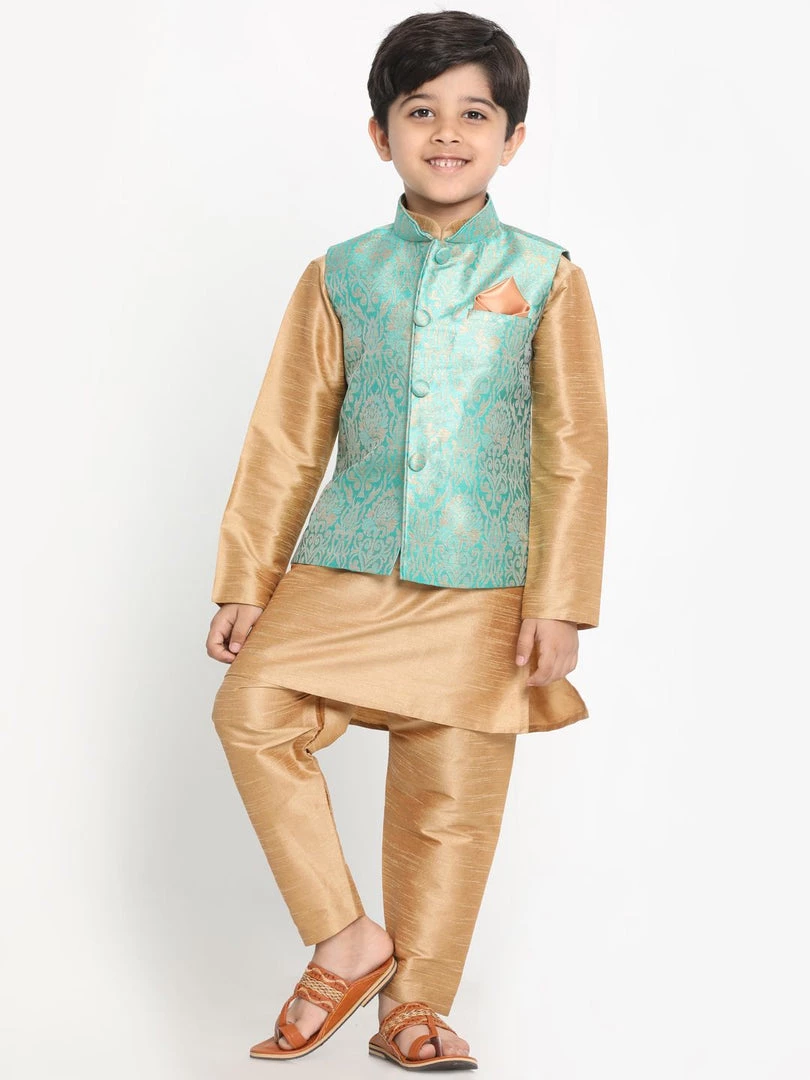 VASTRAMAY Boys Green Silk Blend Jacket 7 VASTRAMAY Boys Green Silk Blend Jacket