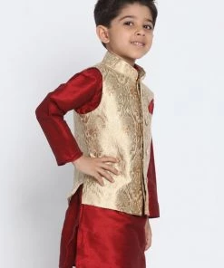 VASTRAMAY Boys Gold Cotton Silk Blend Nehru Jacket