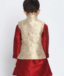 VASTRAMAY Boys Gold Cotton Silk Blend Nehru Jacket