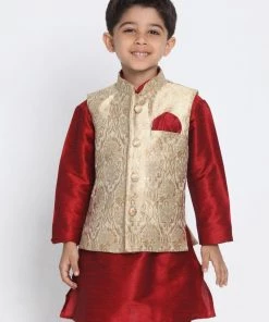 VASTRAMAY Boys Gold Cotton Silk Blend Nehru Jacket