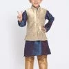 VASTRAMAY Boys Gold Cotton Silk Blend Kurta, Waistcoat And Pyjama Set