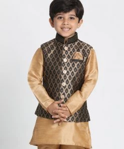 Vastramay Silk Blend Black And Gold Baap Beta Ethnic Jacket 12 Vastramay Silk Blend Black And Gold Baap Beta Ethnic Jacket