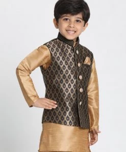 Vastramay Silk Blend Black And Gold Baap Beta Ethnic Jacket 13 Vastramay Silk Blend Black And Gold Baap Beta Ethnic Jacket