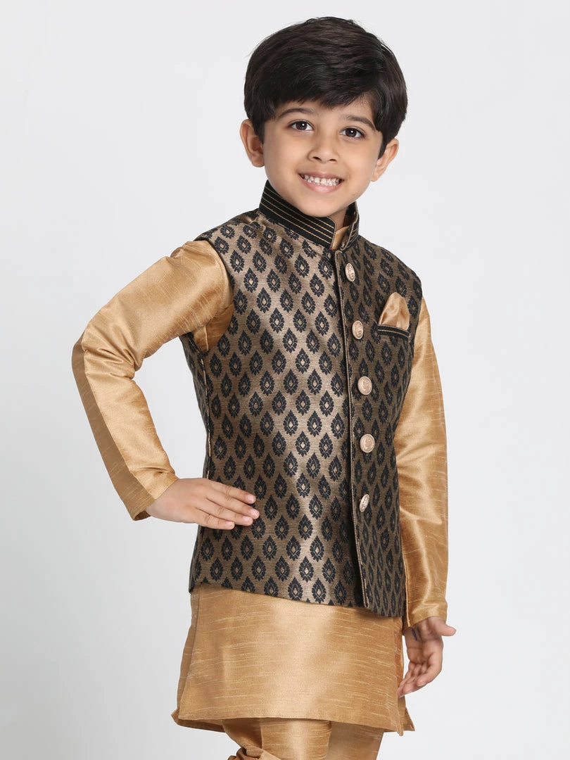 Vastramay Silk Blend Black And Gold Baap Beta Ethnic Jacket 6 Vastramay Silk Blend Black And Gold Baap Beta Ethnic Jacket