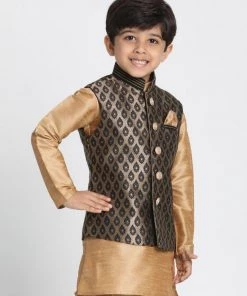 JBN Creation Boys Black Cotton Silk Blend Nehru Jacket