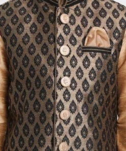 JBN Creation Boys Black Cotton Silk Blend Nehru Jacket