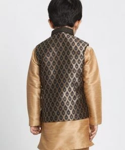 JBN Creation Boys Black Cotton Silk Blend Nehru Jacket