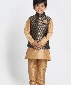 JBN Creation Boys Black Cotton Silk Blend Nehru Jacket