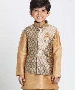 Vastramay Silk Blend Gold Baap Beta Ethnic Jacket