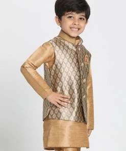 JBN Creation Boys' Gold Cotton Silk Blend Nehru Jacket