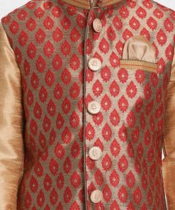 Vastramay Silk Blend Maroon And Gold Baap Beta Ethnic Jacket