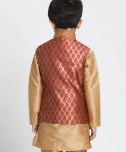 Vastramay Silk Blend Maroon And Gold Baap Beta Ethnic Jacket