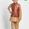 JBN Creation Boys' Gold Cotton Silk Blend Kurta, Waistcoat And Pyjama Set