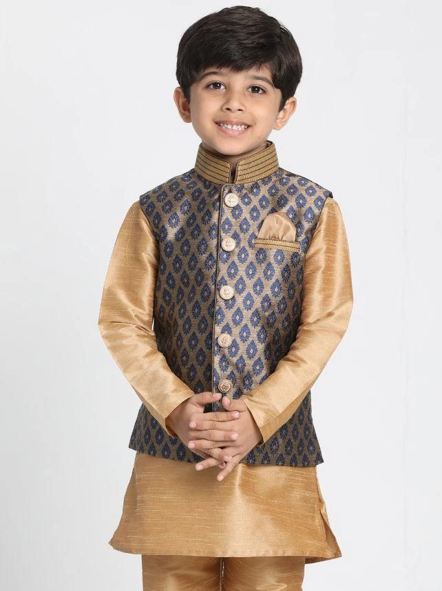 JBN Creation Boys' Deep Blue Cotton Silk Blend Nehru Jacket 3 JBN Creation Boys' Deep Blue Cotton Silk Blend Nehru Jacket
