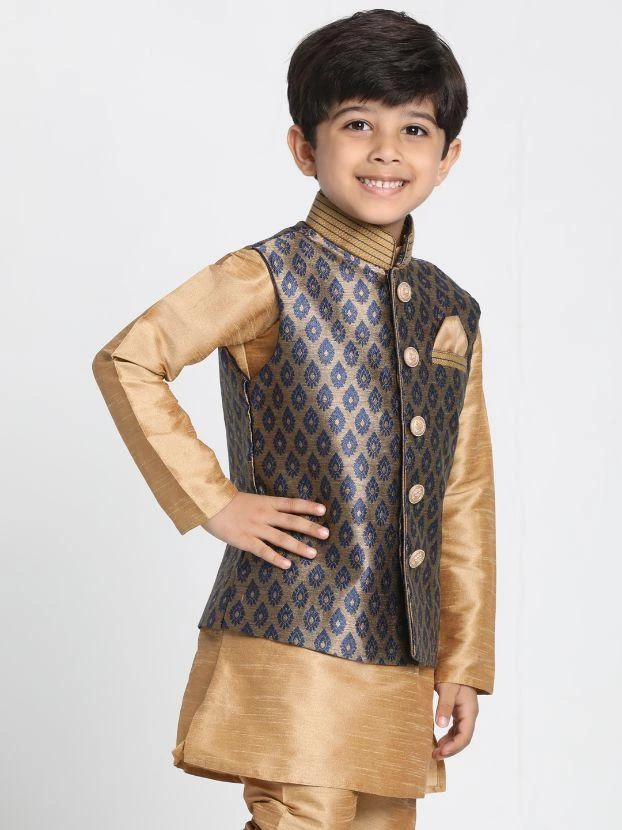JBN Creation Boys' Deep Blue Cotton Silk Blend Nehru Jacket 4 JBN Creation Boys' Deep Blue Cotton Silk Blend Nehru Jacket