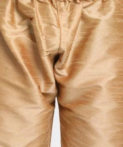 JBN Creation Boys' Gold Cotton Silk Blend Kurta, Waistcoat And Pyjama Set