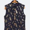 Boys VASTRAMAY Navy Blue And Gold Scuba Foil Print Nehru Jacket